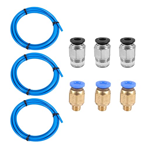 melairo PTFE Rohr PTFE Blau Rohr (1,5 M) mit 3 Stücke Pc4 M6 Fittings und 3 Stücke Pc4-M10 Stecker, Gerade Pneumatischer Pefe Rohr Verbinder für 3D Drucker mit 1,75 mm Filament von melairo