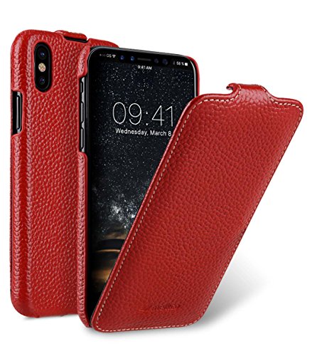 melkco Premium Leder Vertikal/Horizontal Flip Handmade Ultra Slim Case für Apple iPhone X - (Rot LC) von melkco