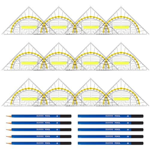 Geodreieck 12 Stück Geometrie Dreieck 10 Stück 2B Bleistift 16cm Transparent Geodreieck Flexibel Geodreieck mit Griff Zeichendreieck Winkelmesser 2 Funktionen für Studenten Büro Designer Malerei von mellystore