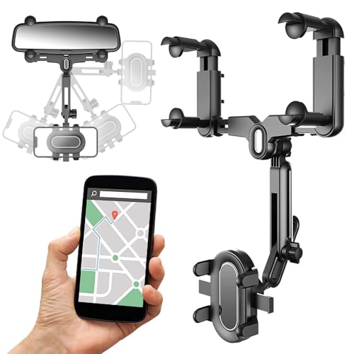 Handyhalterung Auto Rückspiegel Telefonhalter 360 ° Klappbare und Drehbarer und Einziehbarer Handyhalter Universal Handyhalterung Auto Spiegel Multifunktionale KFZ Handy Halterung für Alle Handys von mellystore