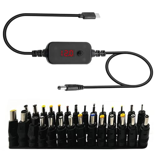 PD zu DC Adapter Kabel 5 V, 9 V, 12 V, 15 V, 20 V einstellbare Spannung, PD-auf-DC-Adapterkabel mit 28 DC-Umwandlungsköpfen, Type C Stecker zu DC5521 Stecker für Modem-Router, Notebooks von mellystore