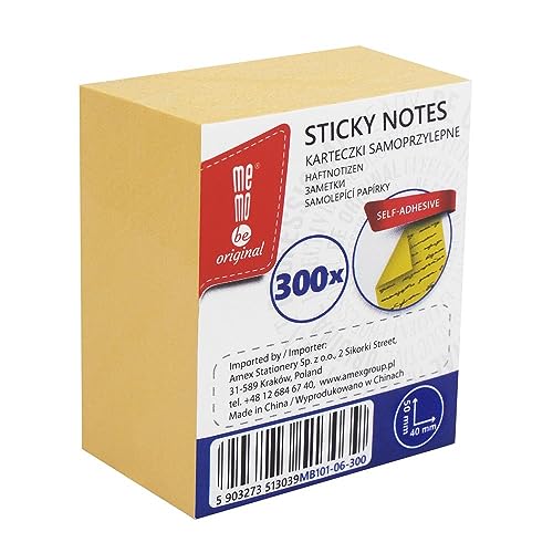MEMOBE Haftnotizen Klebezettel – Sticky Notes – Haftnotizen Set – Selbstklebende Notizzettel – Postit Haftnotizen – Reusable Sticky Notes – Pastel Sticky Notes – 40x50mm 300 Karten - Gelb von memobe
