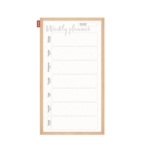 Memobe - Organisationstafel - Wochenplaner - Whiteboard - Beschreibbar & Magnetisch - Wandkalender - Zum Aufhängen - Familienplaner - Weiß - mit Rahmen aus Holz - 30x60 cm von memobe