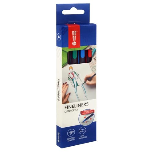 memobe - Tintenfeinschreiber-Set - Stifte mit dünner F-Spitze - 0,4 mm - Fineliners - Ergonomischer Dreikantschaft - Schreibwaren - für Zeichnen, Schreiben - Farbig/bunt - 4 Farben von memobe