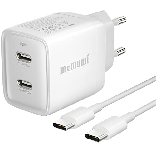memumi 40W USB C Ladegerät GaN III Tech mit Ladekabel, USB-C Netzteil Fast 2-Port PD Kompatibel mit iPhone 15 Pro/14 Pro Max/13 Mini/13 Pro Max/12, Galaxy S24 Ultra/Z Fold 6 5 von memumi