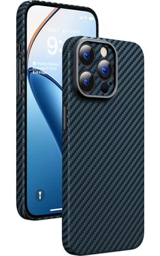 memumi Carbon Hülle für iPhone 15 Pro, 0,5 mm Superdünne, Hülle aus echter Aramidfaser [100% Aramidfaser] mit Fallschutz in Militärqualität für iPhone 15 Pro -Blau von memumi