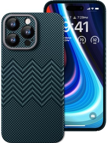 memumi Carbon Hülle für iPhone 15 Pro, 0,5 mm Ultradünne Hülle aus 1500D Aramidfaser, Schutzhülle mit 3D Textur Kratzfeste Handyhülle Kompatibel mit iPhone 15 Pro - Blau von memumi