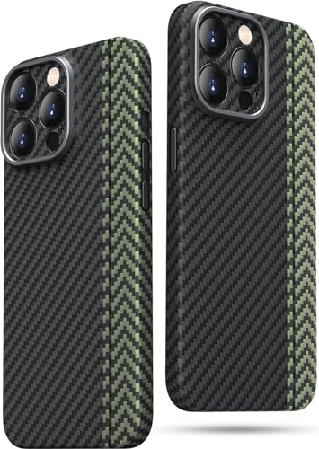 memumi Carbon Hülle für iPhone 15 Pro Max, 0,5 mm Ultradünne Hülle aus 1500D Aramidfaser, Schutzhülle mit 3D Textur Kratzfeste Handyhülle Kompatibel mit iPhone 15 Pro Max - Grün von memumi