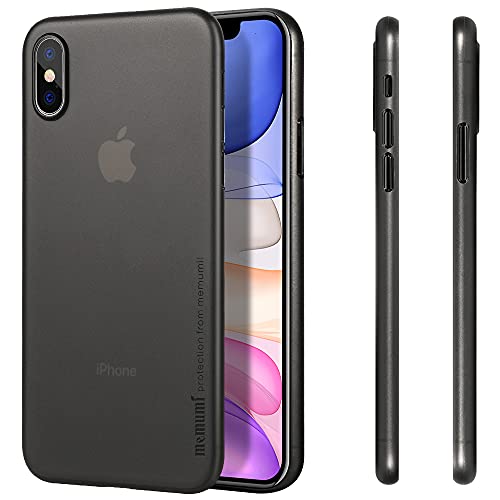 memumi Hülle für iPhone XS Max 6.5", Mehrweg schlankes Extra Dünn Hardcase [0.3mm Halb Transparent] Anti-Fingerabdruck, FeinMatt Federleicht Schutzhülle für iPhone XS Max Case - Trans-Schwarz (2018) von memumi