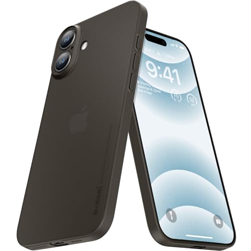 memumi Hülle kompatibel mit iPhone 16, Mehrweg 0.3 mm dick Slim Fit, Mattes Finish [Stoßfest, rutschfest, Kratzfest] Schutzhülle Extra Dünn Hardcase kompatibel mit iPhone 16 -Trans-Schwarz von memumi