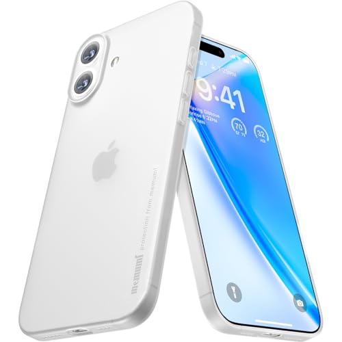 memumi Hülle kompatibel mit iPhone 16, Mehrweg 0.3 mm dick Slim Fit, Mattes Finish [Stoßfest, rutschfest, Kratzfest] Schutzhülle Extra Dünn Hardcase kompatibel mit iPhone 16 -Trans-Weiß von memumi