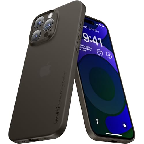 memumi Hülle kompatibel mit iPhone 16 Pro Max, Mehrweg 0.3 mm dick Slim Fit, Mattes Finish [rutschfest, Kratzfest] Schutzhülle Extra Dünn Hardcase kompatibel mit iPhone 16 Pro Max -Trans-Schwarz von memumi
