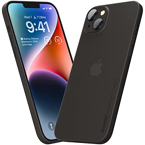 memumi Hülle kompatibel mit iPhone 14, Mehrweg 0.3 mm dick Slim Fit, Mattes Finish [Stoßfest, rutschfest, Kratzfest] Schutzhülle Extra Dünn Hardcase kompatibel mit iPhone 14 -Trans-Schwarz von memumi