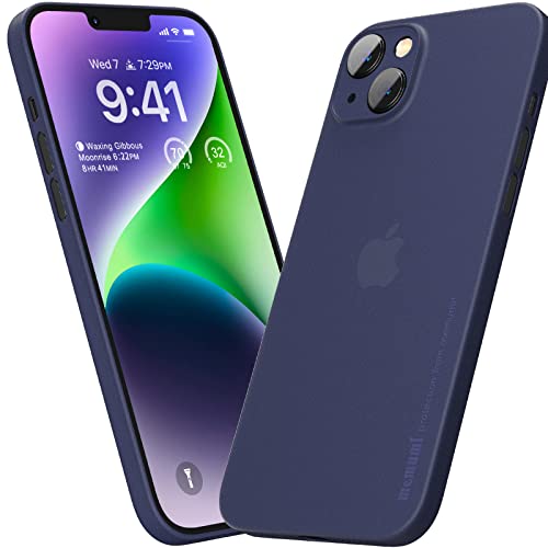 memumi Hülle kompatibel mit iPhone 14 Plus, Mehrweg 0.3 mm dick Slim Fit, Mattes Finish [Stoßfest, rutschfest, Kratzfest] Schutzhülle Extra Dünn Hardcase kompatibel mit iPhone 14 Plus -Trans-blau von memumi