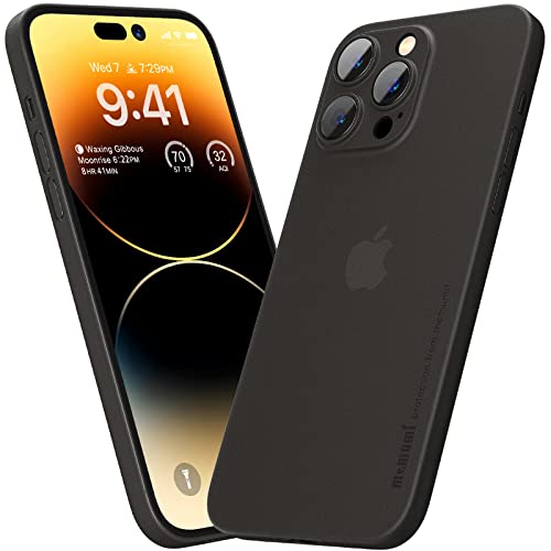 memumi Hülle kompatibel mit iPhone 14 Pro, Mehrweg 0.3 mm dick Slim Fit, Mattes Finish [Stoßfest, rutschfest, Kratzfest] Schutzhülle Extra Dünn Hardcase kompatibel mit iPhone 14 Pro -Trans-Schwarz von memumi