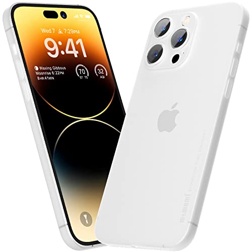 memumi Hülle kompatibel mit iPhone 14 Pro, Mehrweg 0.3 mm dick Slim Fit, Mattes Finish [Stoßfest, rutschfest, Kratzfest] Schutzhülle Extra Dünn Hardcase kompatibel mit iPhone 14 Pro -Trans-Weiß von memumi