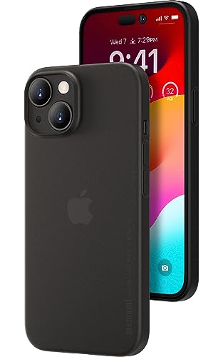 memumi Hülle kompatibel mit iPhone 15, Mehrweg 0.3 mm dick Slim Fit, Mattes Finish [Stoßfest, rutschfest, Kratzfest] Schutzhülle Extra Dünn Hardcase kompatibel mit iPhone 15 -Trans-Schwarz von memumi