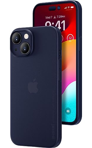 memumi Hülle kompatibel mit iPhone 15, Mehrweg 0.3 mm dick Slim Fit, Mattes Finish [Stoßfest, rutschfest, Kratzfest] Schutzhülle Extra Dünn Hardcase kompatibel mit iPhone 15 -Trans-blau von memumi