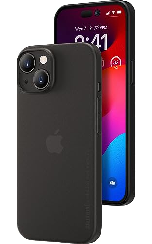 memumi Hülle kompatibel mit iPhone 15 Plus, Mehrweg 0.3 mm dick Slim Fit, Mattes Finish [Stoßfest, rutschfest, Kratzfest] Schutzhülle Extra Dünn Hardcase kompatibel mit iPhone 15 Plus -Trans-Schwarz von memumi