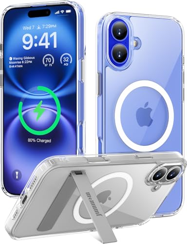 memumi Hülle mit Ständer für iPhone 16 Plus [Kompatibel mit Mag-Safe] Klar Transparent Ganzkörper Magnetische Schutzhülle für iPhone 16 Plus von memumi