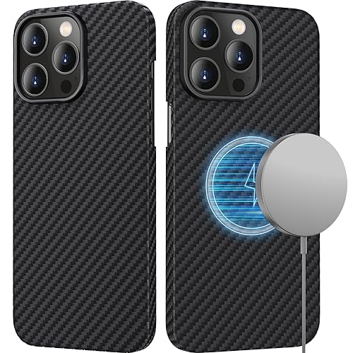 memumi Magnetische Carbon Hülle für iPhone 15 Pro, [Kompatibel mit Mag-Safe] 100% Aramidfaser Hülle, Ultradünn Hülle aus echter Aramidfaser mit Fallschutz für iPhone 15 Pro von memumi