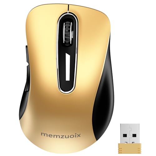 memzuoix Wireless Maus 2.4GHz, Tragbare Optische Maus 1200 DPI mit Mini-USB-Empfänger, 5 Tasten und Batteriebetrieb für Laptop, Desktop, MacBook - Gold von memzuoix