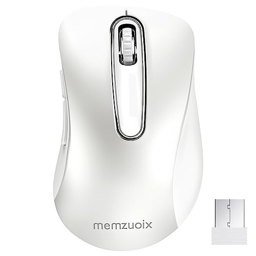 memzuoix 2,4 G Kabellose Maus, 1200 DPI Mobile Optische Schnurlose Maus mit USB-Empfänger, Tragbare Computermäuse Kabellose Maus für Laptop, PC, Desktop, MacBook, 5 Tasten (Weiß) von memzuoix