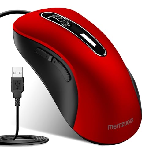 memzuoix Maus mit Kabel – Optische USB-Maus mit 1400 DPI, 5 Tasten, ergonomisches Design, 1,5 m Kabel – Für PC, Laptop, Mac – Granatrot memzuoix Maus mit Kabel – Optische USB-Maus mit 1400 DPI, 5 Tasten, ergonomisches Design, 1,5 m Kabel – Für PC, Laptop, Mac – Granatrot von memzuoix