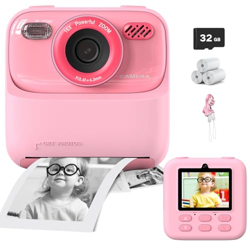 Sofortbildkamera Kinder, Digitalkamera für Mädchen Jungen, 1080P Kinderkamera Sofortbildkamera, Spielzeug | Geschenke für Kinder Alter 3-14 Jahre, mit 3Rollen Druck Fotopapier & 32GB Karte, Pink Sofortbildkamera Kinder, Digitalkamera für Mädchen Jungen, 1080P Kinderkamera Sofortbildkamera, Spielzeug | Geschenke für Kinder Alter 3-14 Jahre, mit 3Rollen Druck Fotopapier & 32GB Karte, Pink von meoonley