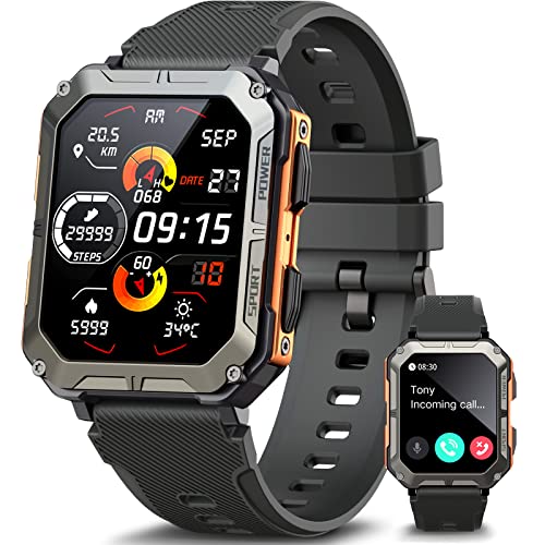 meoonley Smartwatch Herren,Sportuhr mit Telefonfunktion Schrittzähler Pulsmesser Blutsauerstoff SpO2,Wasserdicht IP68 Fitness Uhr mit Schlafmonitor 100+ Sportmodi Armbanduhr für Android iOS von meoonley