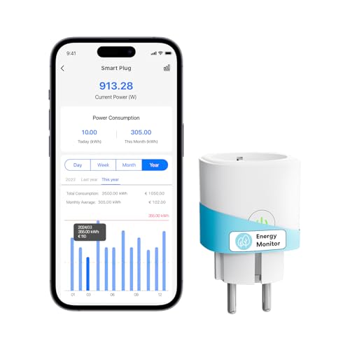 Meross Smart WLAN Steckdose mit Strommessung 16A, Zeitschaltuhr Steckdose mit Sprachsteuerung, Fernzugriff, Smart Home WiFi Steckdose kompatibel mit Alexa, Google Home, SmartThings von meross