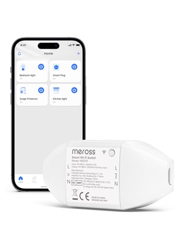 Meross WLAN Schalter Universal WiFi Switch Fernbedienung Sprachsteuerung DIY Smart Home für elektrische Haushaltsgeräte, 2500W von meross