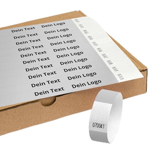 Einlassbänder aus Tyvek Individuell Schwarzer Bedruckte 19 x 255 mm mit Personalisierten Text/Logo - 100 Stück Party Eintrittsbänder - Selbstklebend und Wasserdicht Festival Armbänder von messimo