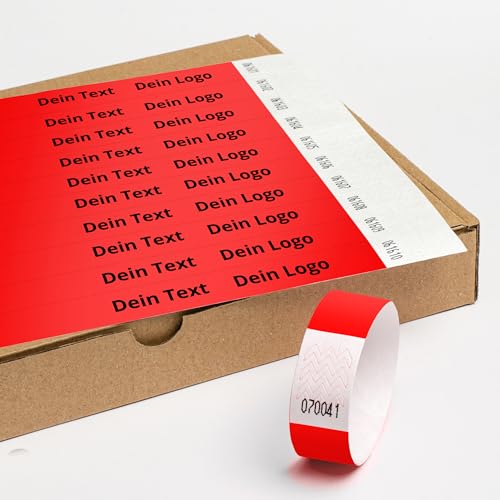 Einlassbänder aus Tyvek Individuell Schwarzer Bedruckte 19 x 255 mm mit Personalisierten Text/Logo - 500 Stück Party Eintrittsbänder - Selbstklebend und Wasserdicht Festival Armbänder von messimo