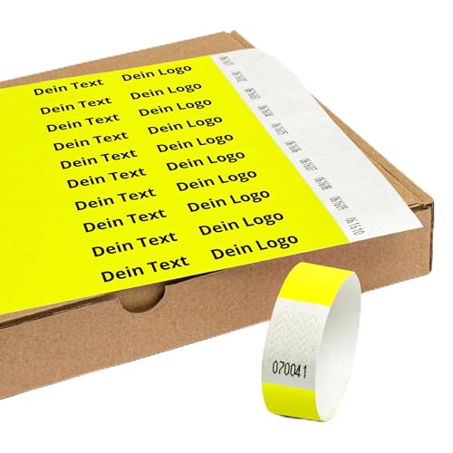 Einlassbänder aus Tyvek Individuell Schwarzer Bedruckte 19 x 255 mm mit Personalisierten Text/Logo - 1000 Stück Party Eintrittsbänder - Selbstklebend und Wasserdicht Festival Armbänder von messimo