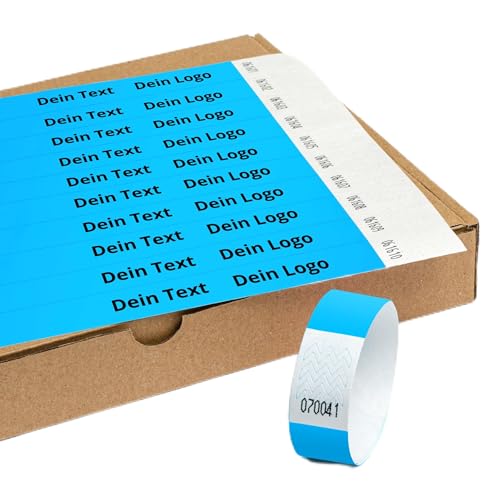 Einlassbänder aus Tyvek Individuell Schwarzer Bedruckte 19 x 255 mm mit Personalisierten Text/Logo - 1000 Stück Party Eintrittsbänder - Selbstklebend und Wasserdicht Festival Armbänder von messimo
