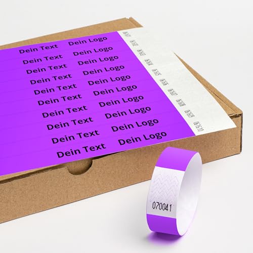 Einlassbänder aus Tyvek Individuell Schwarzer Bedruckte 19 x 255 mm mit Personalisierten Text/Logo - 500 Stück Party Eintrittsbänder - Selbstklebend und Wasserdicht Festival Armbänder von messimo