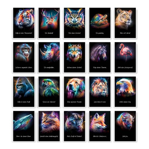 metaFox papeal 'Spirit Animals 44 Tier Kunstpostkarten mit inspirierenden Botschaften - Tier Postkarten Set für Postcrossing, Wandgestaltung von metaFox