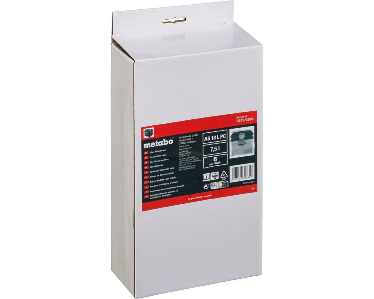 metabo 5 Vlies-Filterbeutel 7,5l - AS 18 L PC Objektivzubehör von metabo