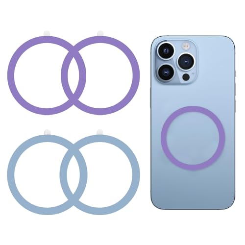 4 Stück Magnet Aufkleber Kompatibel Mit MagSafe, Magnetisches Drahtloses Ladegerät, Universal Magnetischer Ring für Alle Smartphone, Metallring für Hülle, Lila Und Blau von meukcez