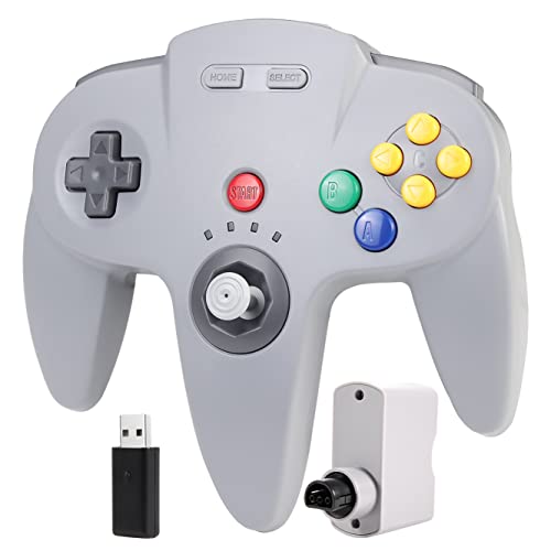 Wireless N64 Controller, 2.4GHz mit USB-Receiver N64 Empfänger, Remote Gamepad Joystick kompatibel mit N64 Konsole, Windows PC MAC Raspberry PI Switch (Grau) von miadore