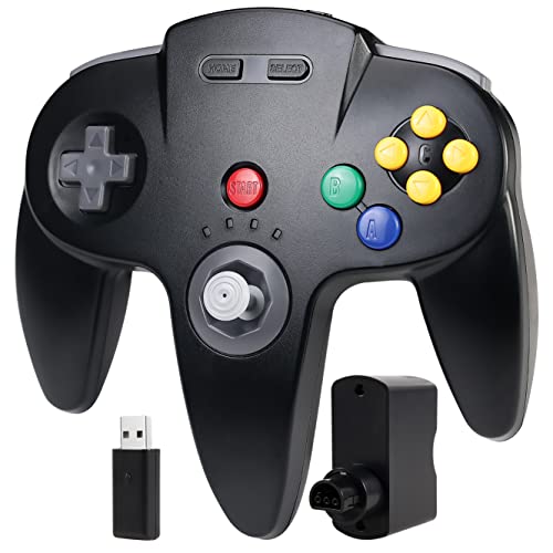 Wireless N64 Controller, 2.4GHz mit USB-Receiver N64 Empfänger, Remote Gamepad Joystick kompatibel mit N64 Konsole, Windows PC MAC Raspberry PI Switch (schwarz) von miadore