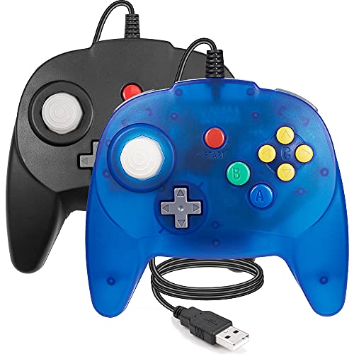 miadore 2 Pack USB Controller für N64 Spiele, kabelgebundene USB N64 Gamepads für Windows PC/Mac/Raspberry Pi/Switch (Schwarz + Blau) von miadore