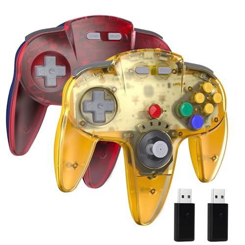 miadore 2-Pack Wireless USB N64 Controller, 2.4G USB Gamepad Joystick für Windows PC, MAC, Raspberry Pi und Switch (Klares Gelb/Klares Rot) von miadore