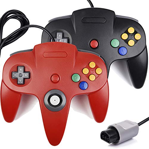 miadore 2X N64-Controller, klassischer kabelgebundener Gamecontroller für die Nintendo N64-Konsole (Schwarz + Rot) von miadore