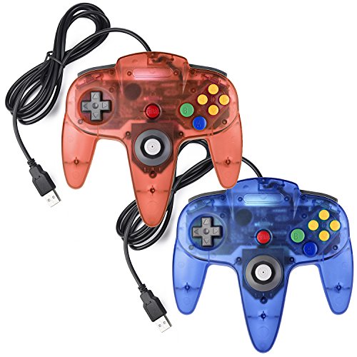 miadore 2X USB N64 64 Controller Plug & Play Joystick Gamepad N64 PC-Controller für Windows PC MAC Raspberry Pi3 Retro Pie (Blau/Rot) von miadore