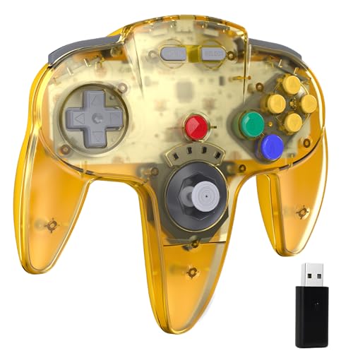 miadore Wireless Switch N64 Controller, 2.4GHz mit USB-Empfänger, kompatibel mit Windows PC/MAC IOS/Raspberry pi/Switch Online (klar gelb) von miadore