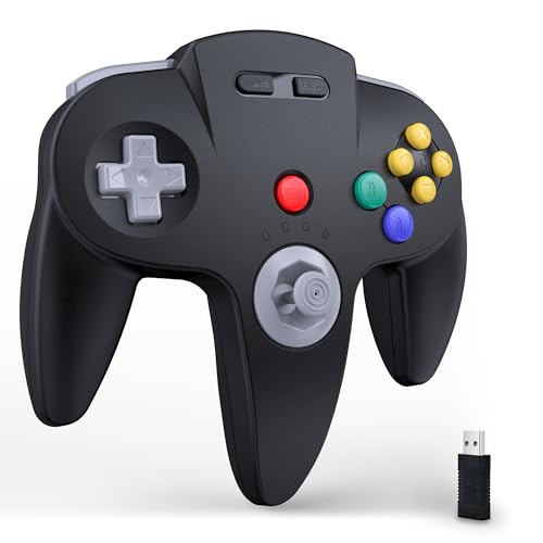 miadore Wireless Switch N64 Controller, 2.4GHz mit USB-Empfänger, kompatibel mit Windows PC/MAC IOS/Raspberry pi/Switch Online (schwarz) von miadore