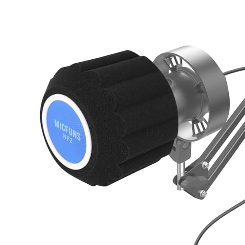 Micfuns NF2 Studio-Mikrofon-Windschutzscheibe, F3-Mikrofon, Windschutz, Pop-Filter für 4,5 cm - 6 cm Gesangsisolations-Kabine, tragbare Studio-Ausrüstung, schalldichte Abdeckung (Blau) von micfuns