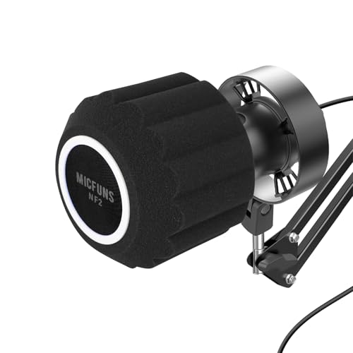 Micfuns NF2 Studio-Mikrofon-Windschutzscheibe, F3-Mikrofon, Windschutz, Pop-Filter für 4,5 cm - 6 cm Gesangsisolations-Kabine, tragbare Studio-Ausrüstung, schalldichte Abdeckung (Schwarz) von micfuns
